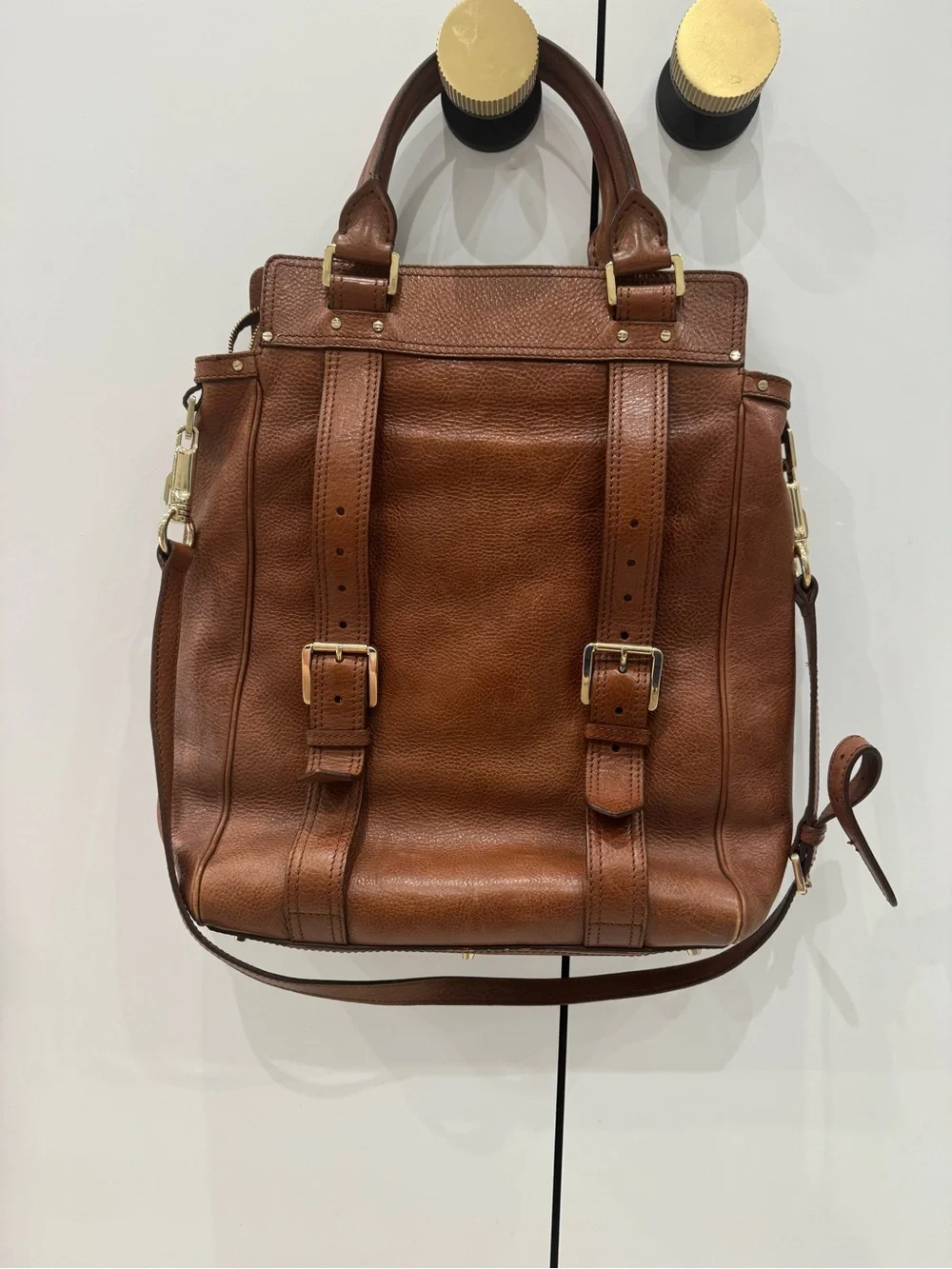 Burberry Brown Leather Top-Handle Backpack Tote with Gold Hardware - Picture 2 of 6